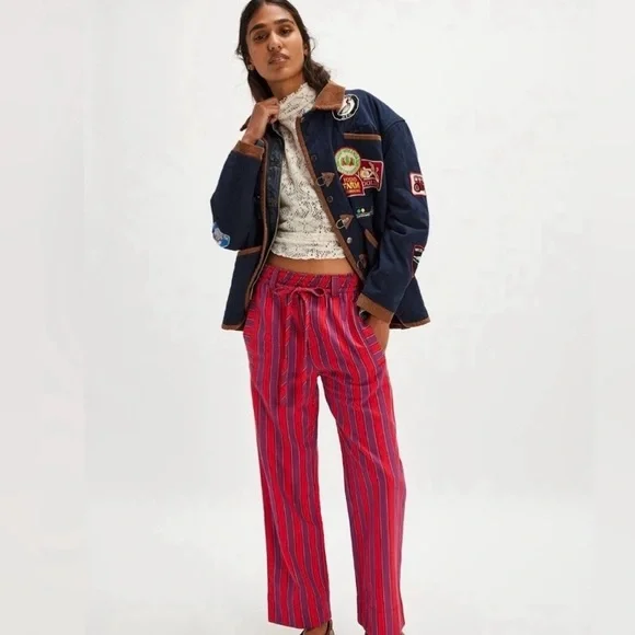 Free People Red Striped Drawstring Pants - Picture 1 of 6